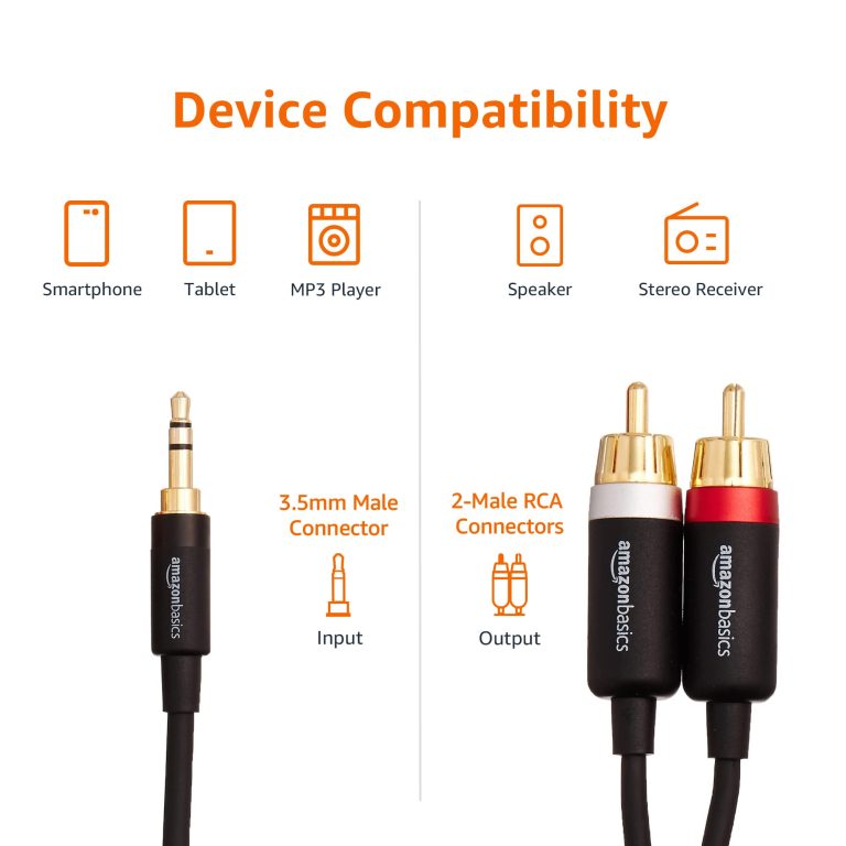 AmazonBasics 3.5mm Male to 2-Male RCA Adapter Cable - 4 Feet