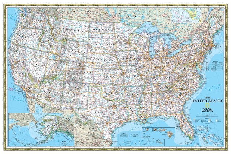 United States USA Classic Laminated Wall Map