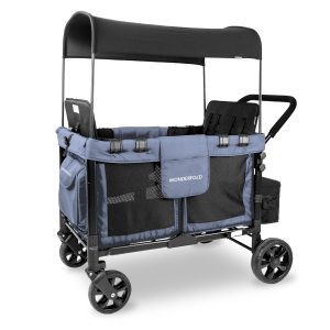 WONDERFOLD W4 Multi-Function 2 Passenger Double Folding Push Pull Stroller Featuring Adjustable Foot Pedals