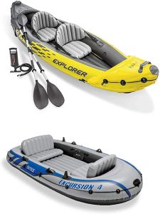 Explorer 2-Person Inflatable Boat Set with Aluminum Oars and High Output Air Pump