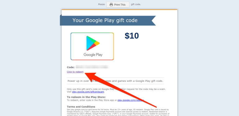 Google Play Gift Code (Email Delivery)