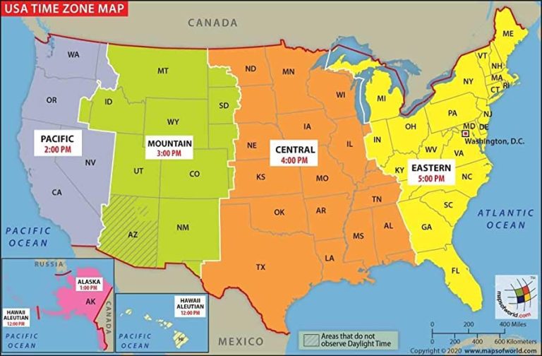 US Time Zone Map Laminated