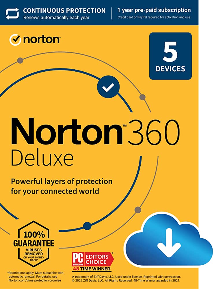 Norton 360 Deluxe - Antivirus software for 5 Devices - Includes VPN