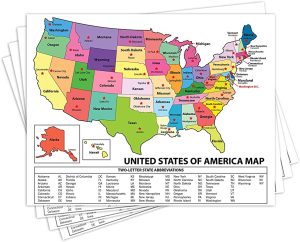United States Map Educational Wall Poster